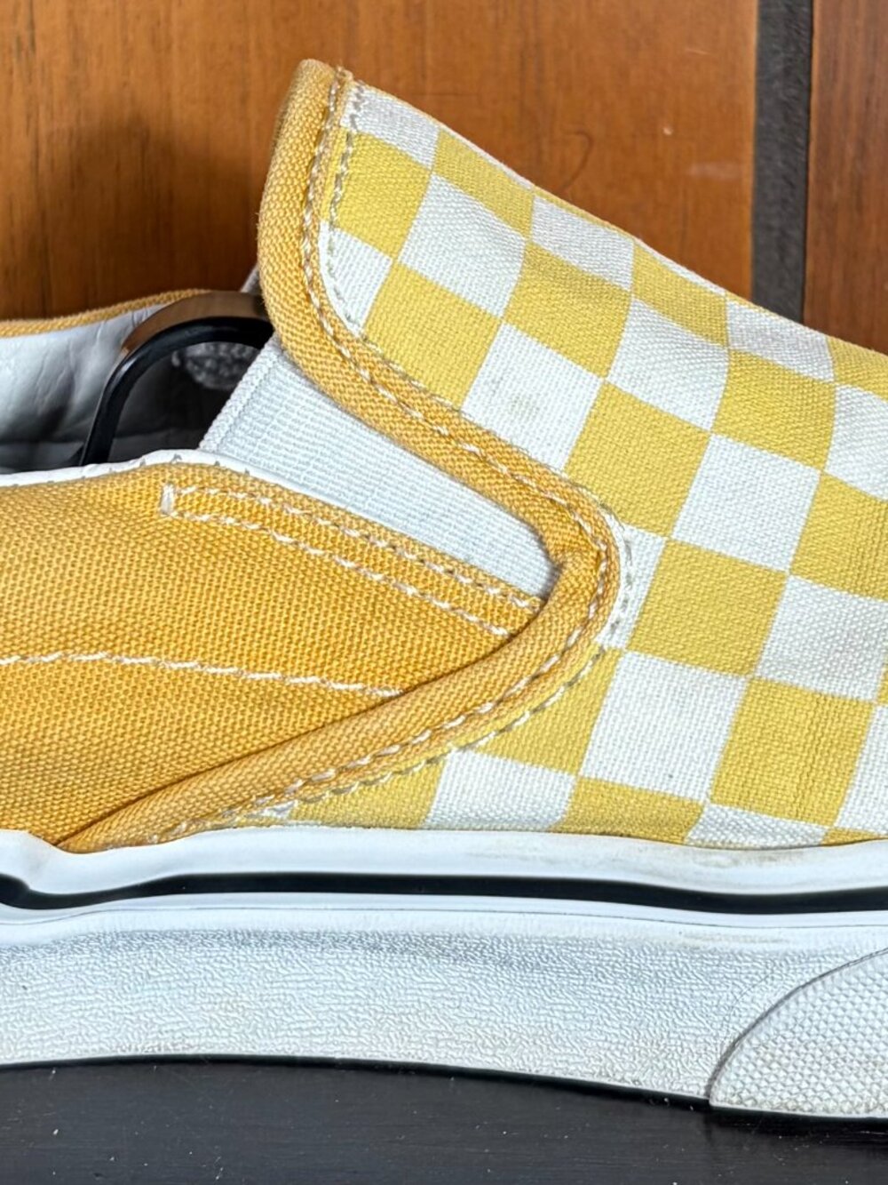 Vans Classic Slip-On Sneakers Yellow White Checkerboard Pattern Womens Sz 8.5 - Picture 3 of 9